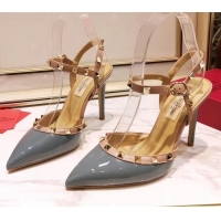 Best Price Valentino Rockstud Patent Leather Slingback Pump With 9.5cm Heel 031804 Grey