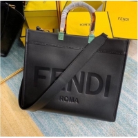 Top Grade FENDI SUNSHINE MEDIUM black leather shopper 8BH386A