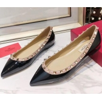 Top Quality Valentino Rockstud Flat Ballerina in Patent Calfskin 041419 Black