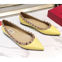 Best Luxury Valentino Rockstud Flat Ballerina in Patent Calfskin 041419 Yellow