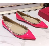 Perfect Valentino Rockstud Flat Ballerina in Patent Calfskin 041419 Rosy