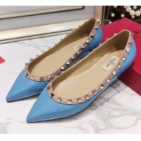 Popular Valentino Rockstud Flat Ballerina in Patent Calfskin 041419 Blue