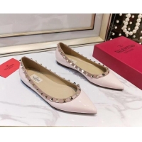 Good Quality Valentino Rockstud Flat Ballerina in Patent Calfskin 041419 Light Pink