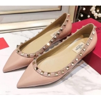 Most Popular Valentino Rockstud Flat Ballerina in Patent Calfskin 041419 Pink