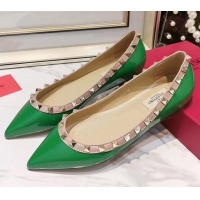 New Style Valentino Rockstud Flat Ballerina in Patent Calfskin 041419 Green