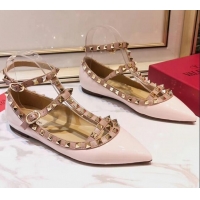 Best Product Valentino Smooth Leather Rockstud Ballerina With Strap 041501 Light Nude