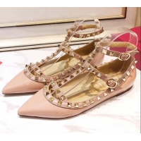 Newest Valentino Patent Calfskin Rockstud Ballerina With Strap 041504 Pink