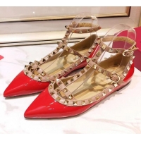 Top Quality Valentino Patent Calfskin Rockstud Ballerina With Strap 041504 Red