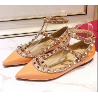 Unique Style Valentino Patent Calfskin Rockstud Ballerina With Strap 041504 Orange