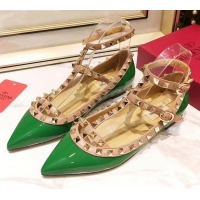 Good Taste Valentino Patent Calfskin Rockstud Ballerina With Strap 041504 Green