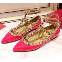 Low Price Valentino Patent Calfskin Rockstud Ballerina With Strap 041504 Rosy