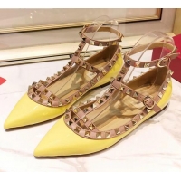 Best Valentino Patent Calfskin Rockstud Ballerina With Strap 041504 Yellow