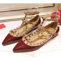 Perfect Valentino Patent Calfskin Rockstud Ballerina With Strap 041504 Burgundy