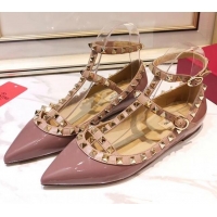 Charming Valentino Patent Calfskin Rockstud Ballerina With Strap 041504 Pink