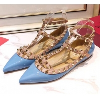 Best Price Valentino Patent Calfskin Rockstud Ballerina With Strap 041504 Blue