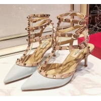 Good Quality Valentino Patent Calfskin Rockstud Ankle Strap With 6.5cm Heel 041517 Baby Blue