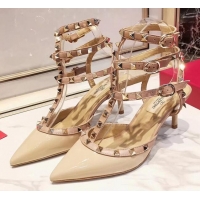 Cute Style Valentino Patent Calfskin Rockstud Ankle Strap With 6.5cm Heel 041517 Nude