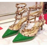 Best Luxury Valentino Patent Calfskin Rockstud Ankle Strap With 6.5cm Heel 041517 Green