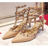 Grade Design Valentino Smooth Leather Rockstud Ankle Strap With 6.5cm Heel 041531 Nude