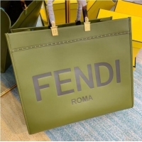 Unique Grade FENDI SUNSHINE large green leather shopper 8BH387A