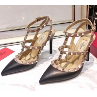 Discount Valentino Smooth Leather Rockstud Ankle Strap With 9.5cm Heel 041532 Black