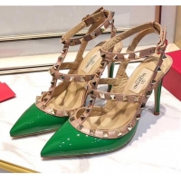 Most Popular Valentino Patent Calfskin Rockstud Ankle Strap With 9.5cm Heel 041540 Green