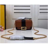 Classic FENDI MINI BAGUETTE CHAIN Brown and black nappa leather bag 8BS045A