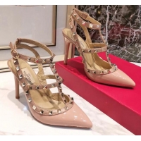 Cute Valentino Patent Calfskin Rockstud Ankle Strap With 9.5cm Heel 041540 Pink