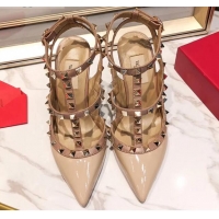 Low Price Valentino Patent Calfskin Rockstud Ankle Strap With 9.5cm Heel 041540 Nude