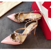 Best Price Valentino Rockstud Patent Leather Cross Strap Slingback Pumps 90MM Powder 062401 Light Pink