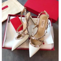 Super Quality Valentino Rockstud Patent Leather Cross Strap Slingback Pumps 90MM Powder 062401 White