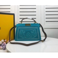 Good Quality FENDI PEEKABOO ICONIC with sky blue embroidery decoration F6509