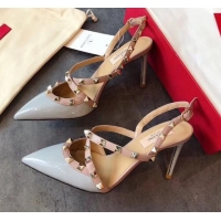 Super Quality Valentino Rockstud Patent Leather Cross Strap Slingback Pumps 90MM 062401 Light Blue