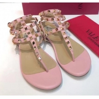 Good Product Valentino Rockstud Flat Thong Sandal in Leather 072061 Pink