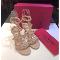 Charming Valentino Apricot Leather Rockstud Sandal With 6.5CM Heel 072066