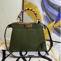 Luxury Discount FENDI PEEKABOO ICONIC MEDIUM green leather bag F6946