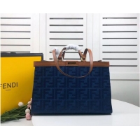 Top Quality FENDI PEEKABOO X-TOTE canvas bag 8BH374A brown&blue