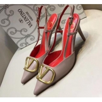 1:1 aaaaa Valentino VLogo Lambskin Leather Slingback 8cm Mid-Heel Pump 072070 Nude Pink