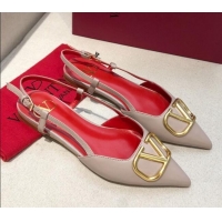 Best Grade Valentino VLogo Signature Calfskin Slingback Ballet Flat 073063 Nude/Red