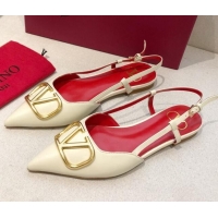 Stylish Valentino VLogo Signature Calfskin Slingback Ballet Flat 073063 White/Gold