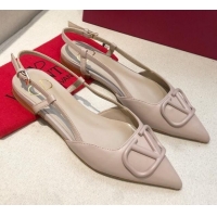 Pretty Style Valentino VLogo Signature Calfskin Slingback Ballet Flat 073063 Nude