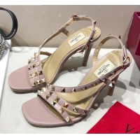 Low Price Valentino Rockstud Calfskin Sandal 85 mm Heel 073070 Pink