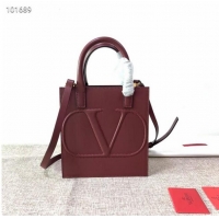 Top Design VALENTINO Origianl leather tote V2022 oxblood red