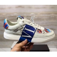 Best Luxury Valentino VL7N Sneaker with Banded Calfskin and Print 080840 Blue/White