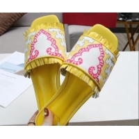 Top Quality Valentino Print Fringe Flat Slide Sandals 081701 Yellow