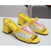 Low Cost Valentino Print Fringe Medium Heel Slide Sandals 081702 Yellow