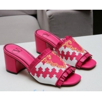 Super Quality Valentino Print Fringe Medium Heel Slide Sandals 081702 Pink