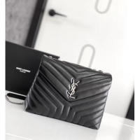 Pretty Style SAINT LAURENT LOULOU MEDIUM IN MATELASSE LEATHER 459749 black&Ancient silver