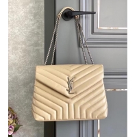 Top Design SAINT LAURENT LOULOU MEDIUM IN MATELASSE LEATHER 459749 IVORY NATURAL&Ancient silver