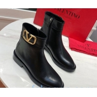 Good Product Valentino Supervee VLogo Calfskin Flat Ankle Boots 082743 Black/Gold